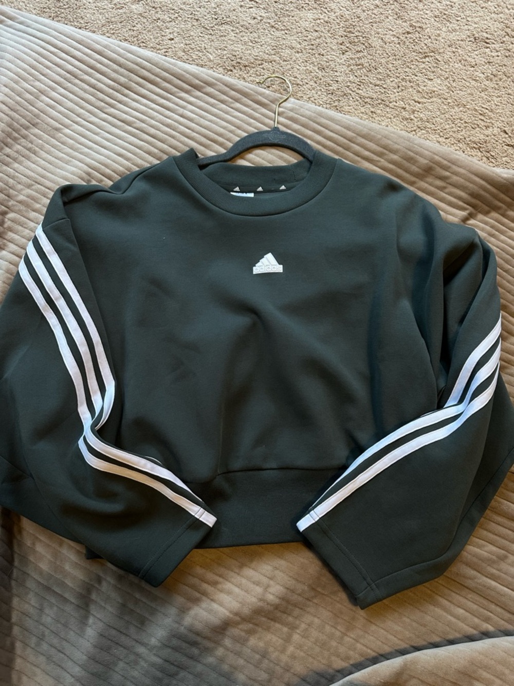 adidas Black Crewneck Sweatshirt with White Stripe Detail crop